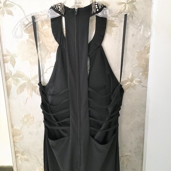 B.Darlin Long Black Evening Dress With Rhinestone Collar,Size 7/8 - Picture 6 of 6
